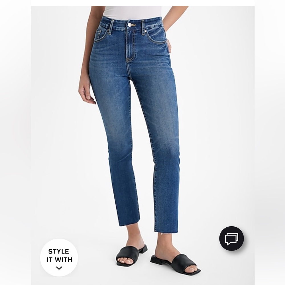 High Waisted Dark Wash Raw Hem FlexX Cropped Flare Jeans